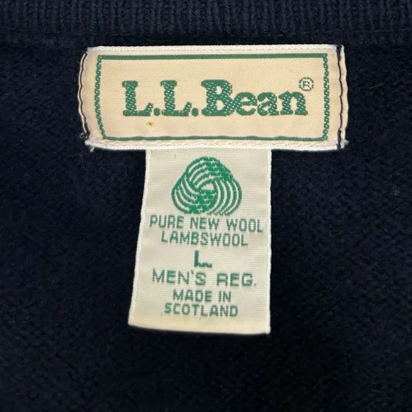 LL Bean Mens Large Sweater 100% Lambswool Crewneck Made in Scotland Blue Vintage